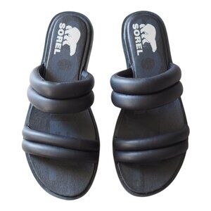Sorel Ella II Puff Black Slide Sandals Womens Size 7.5 Excellent Condition